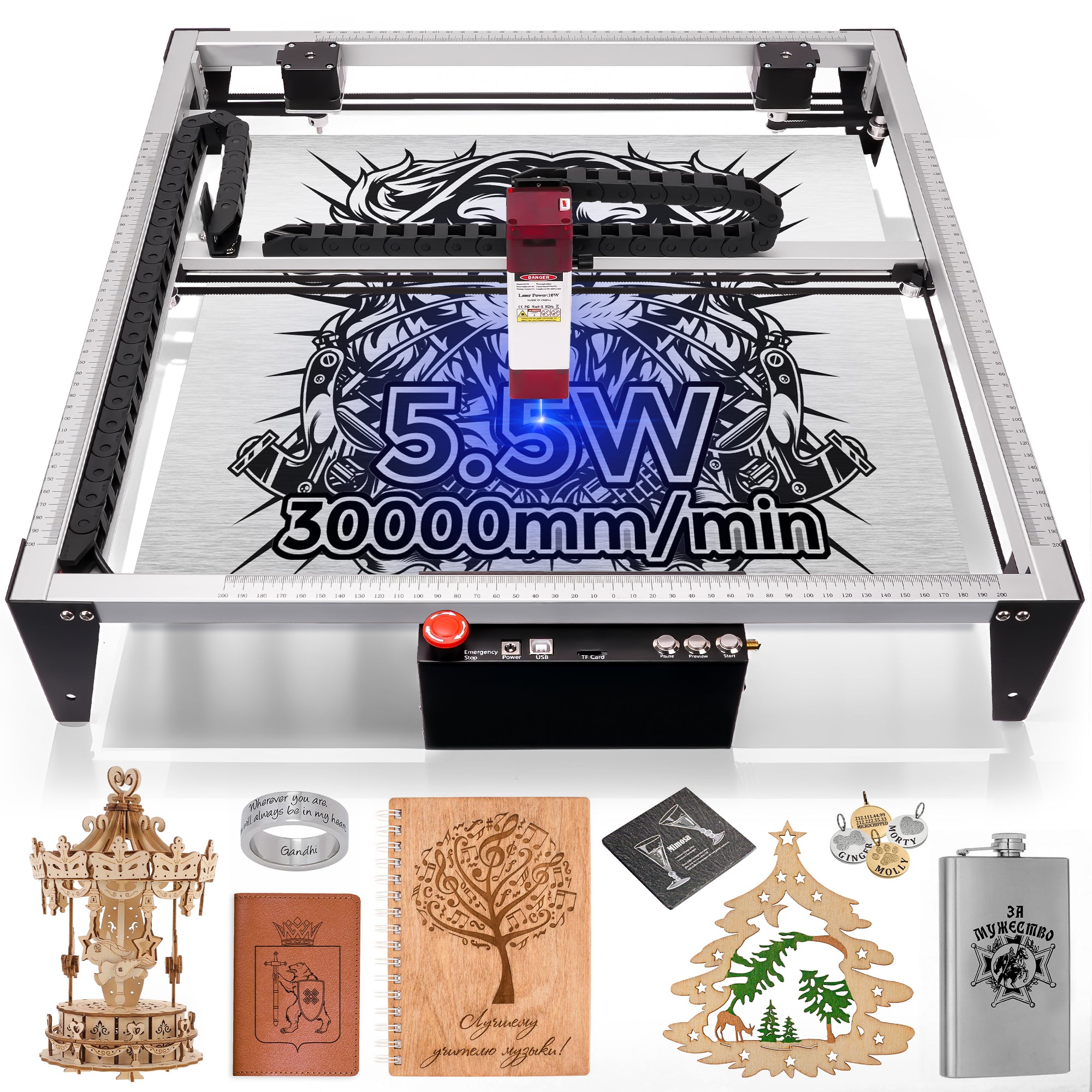 LUNYEE Laser Engraver, 5.5W Output Power, CoreXY High-speed Structure,Two-axis Full Linear Guide Rail Design