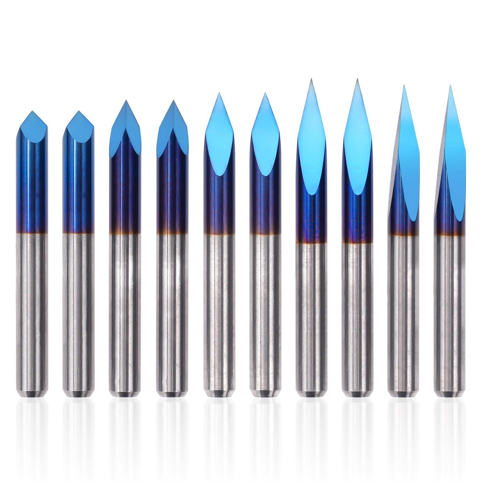 LUNYEE Triangular CNC Router Bits Set, 1/8" Shank Engraving Carving V-Bit with Nano Blue Coating Bits