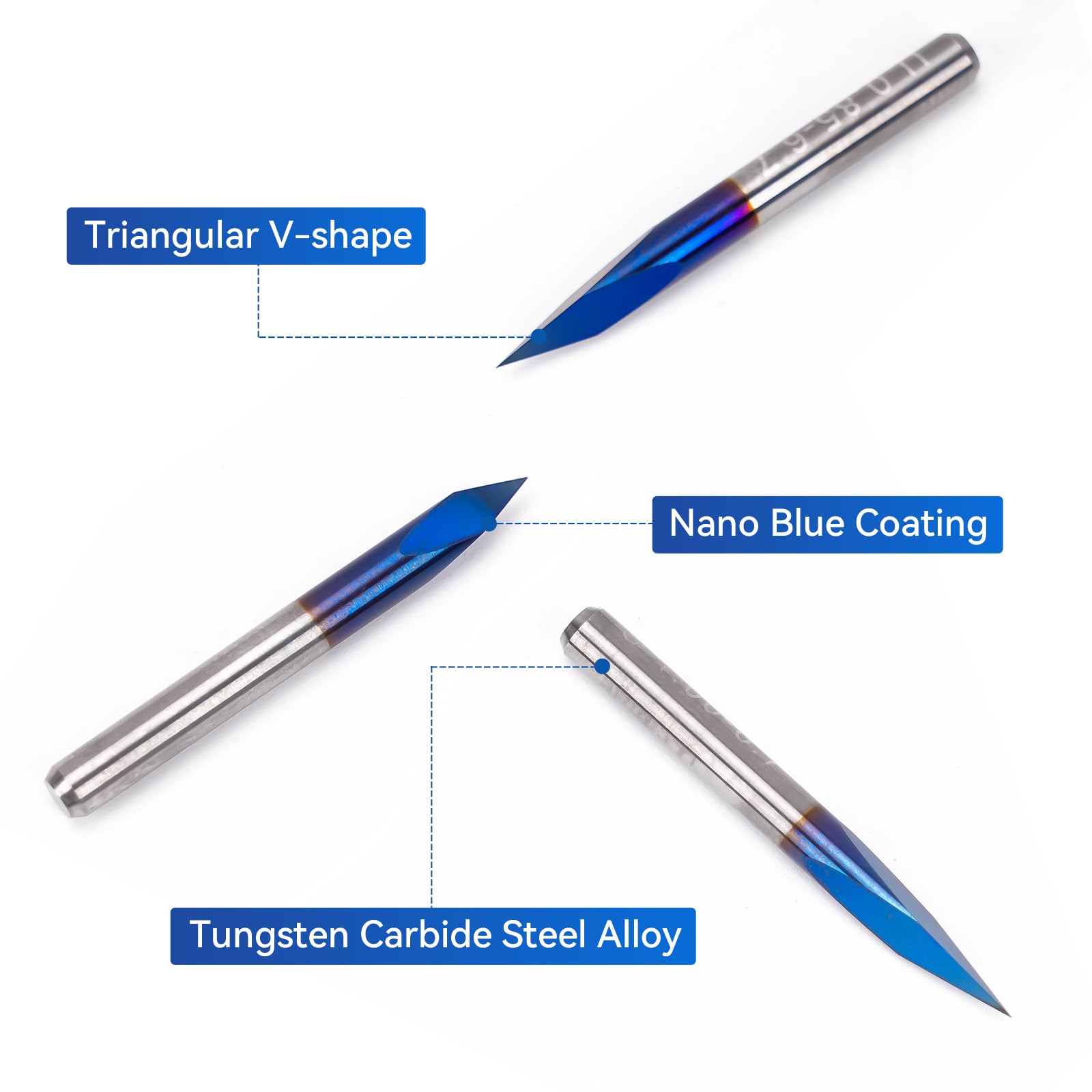 Ensemble de fraises à commande numérique par ordinateur triangulaires LUNYEE, fraises à graver à tige de 1/8" avec revêtement bleu nano 