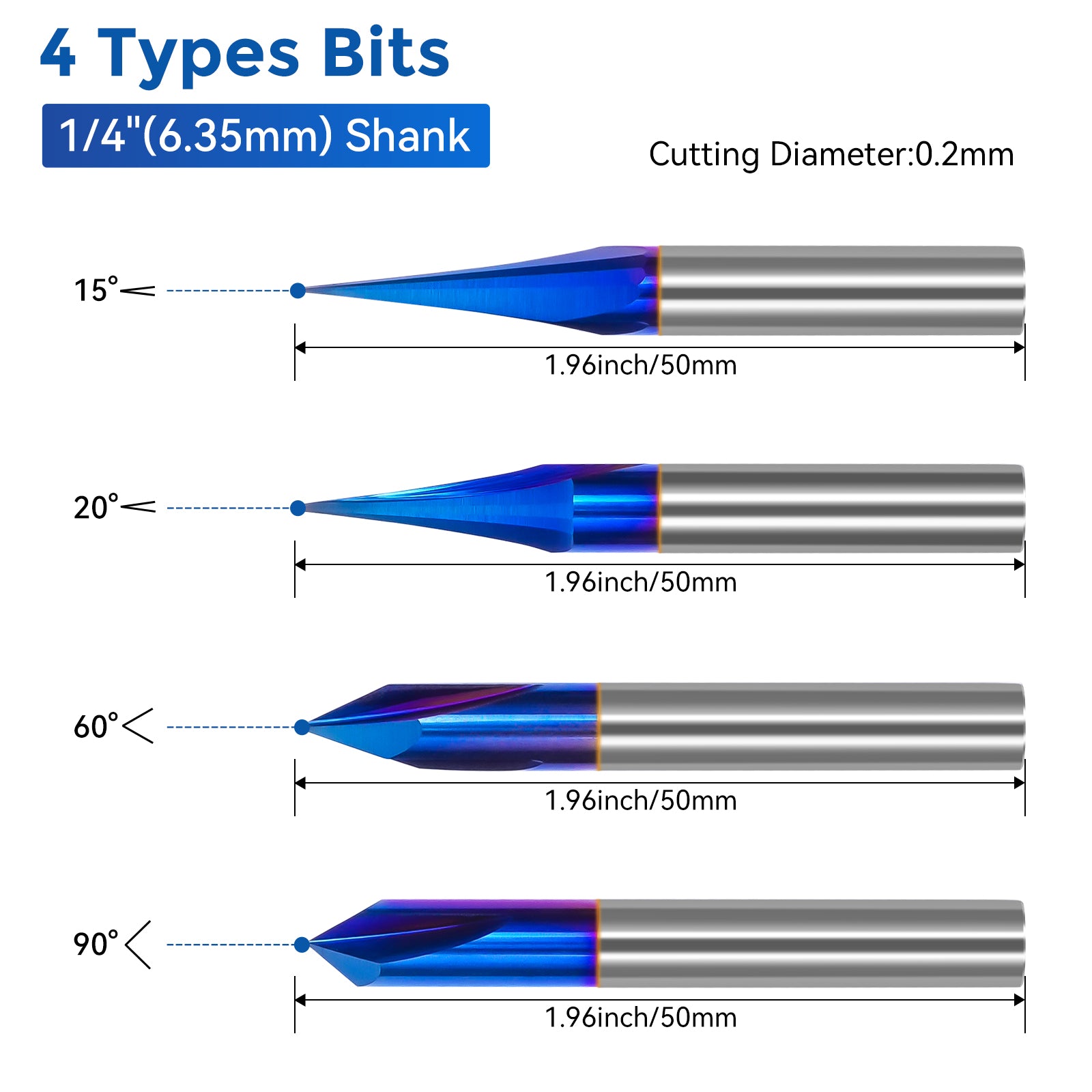 LUNYEE CNC Wood Carving Router Bits Set,1/4 Shank