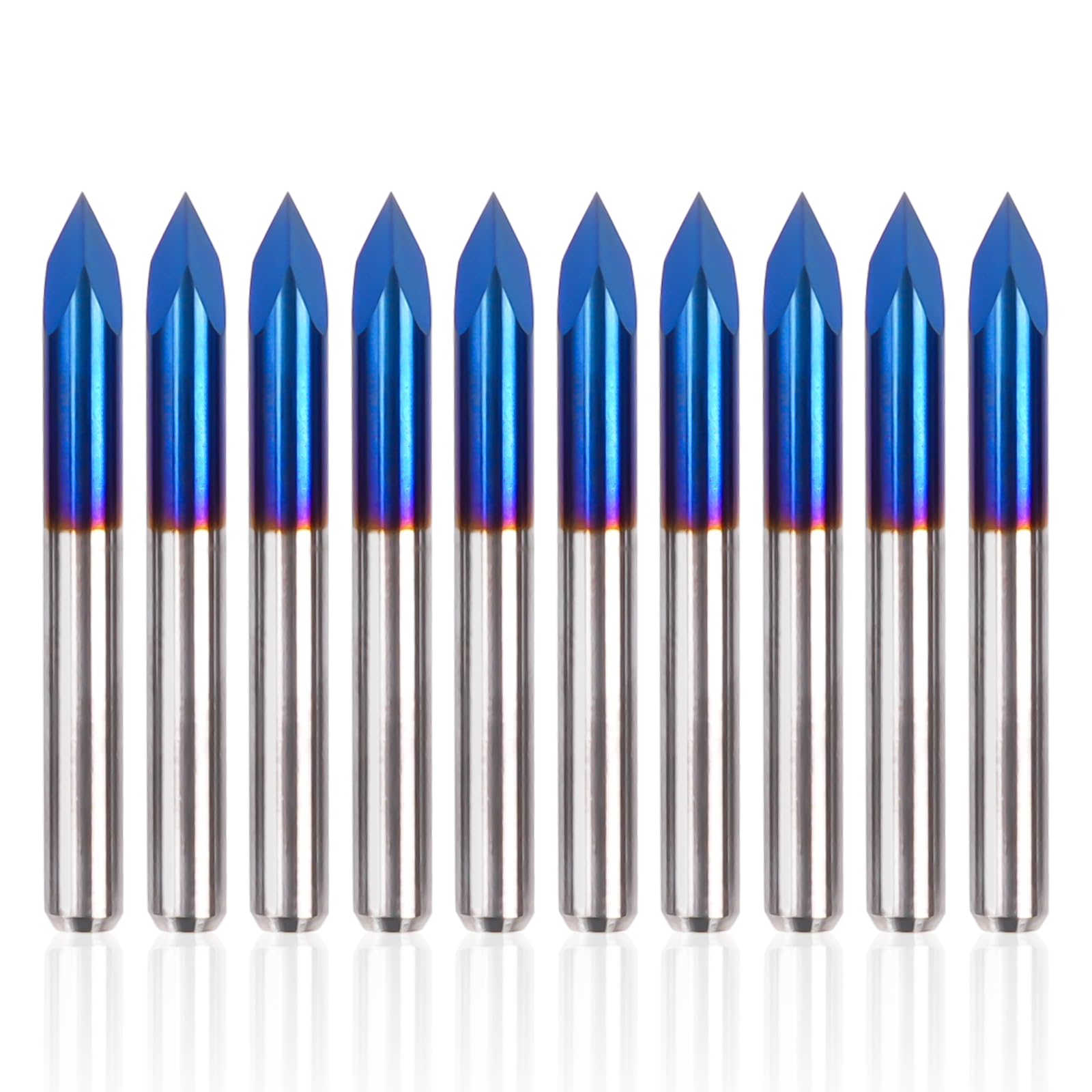 LUNYEE Triangular CNC Router Bits Set 60deg 0.1mm, 1/8" Shank Engraving Carving V-Bit with Nano Blue Coating Bits