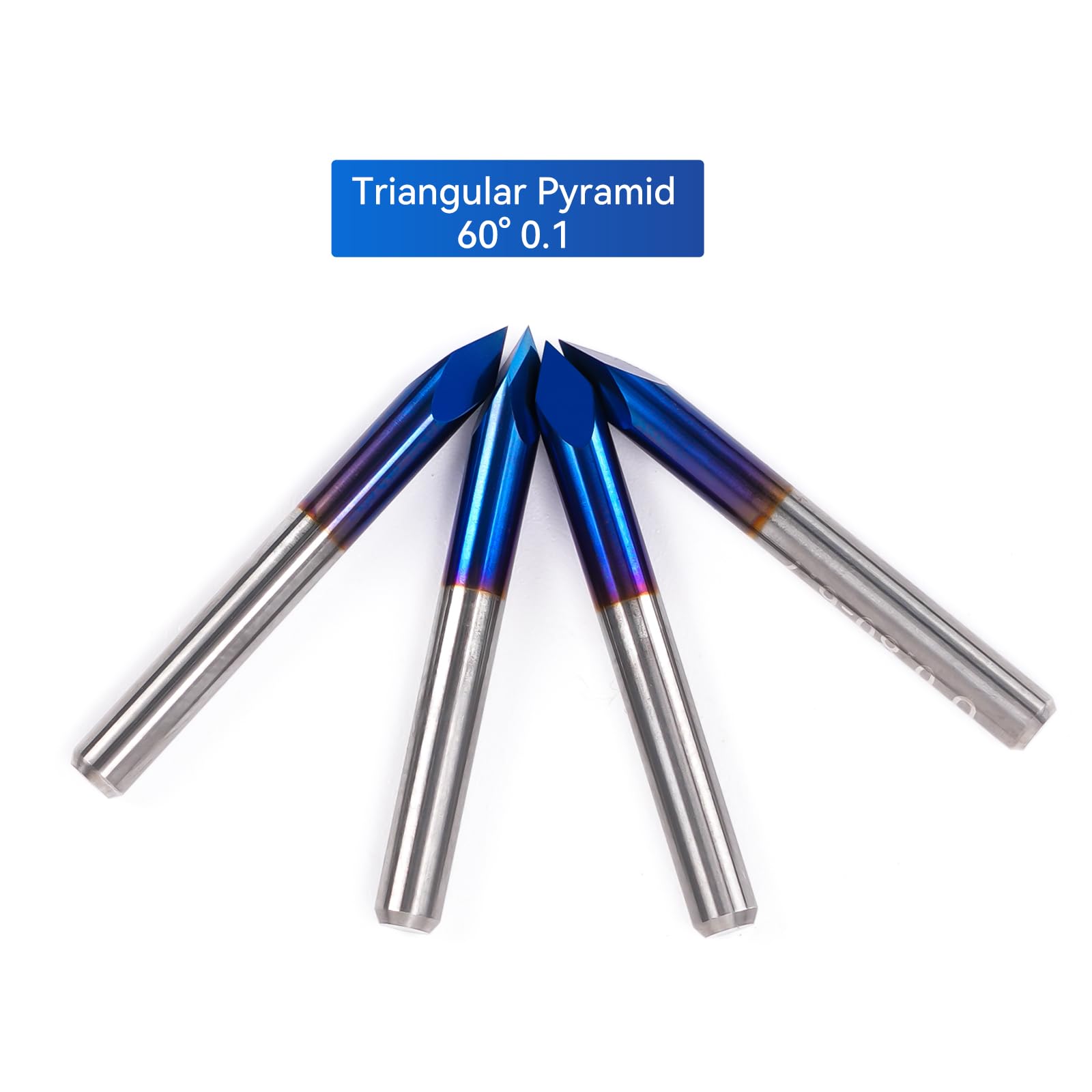 Ensemble de fraises à commande numérique par ordinateur triangulaires LUNYEE 60 degrés 0,1 mm, tige de 1/8" pour gravure et sculpture en V avec revêtement bleu nano 