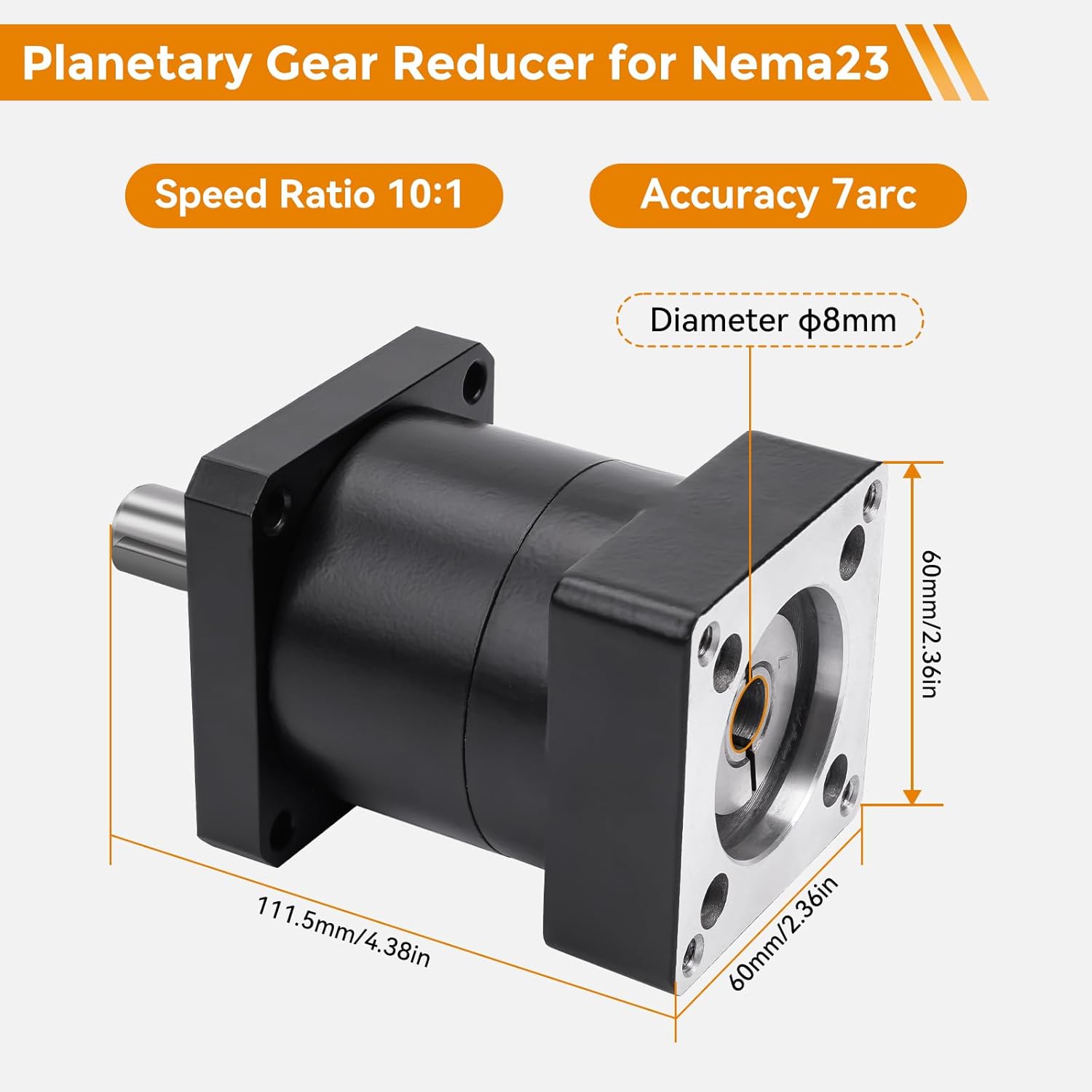 LUNYEE Planetary Gear Reducer Gear Ratio 10:1 Nema 23 Gearbox 7 arc-min for 8mm Shaft Nema 23 Stepper Motor for CNC Router Benchtop Lathe Machine/3D Printer