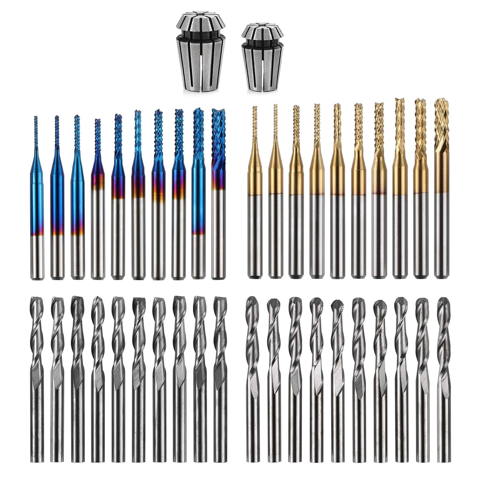 LUNYEE 40pcs End Mills CNC Router Bits with ER11, ER16 Collet