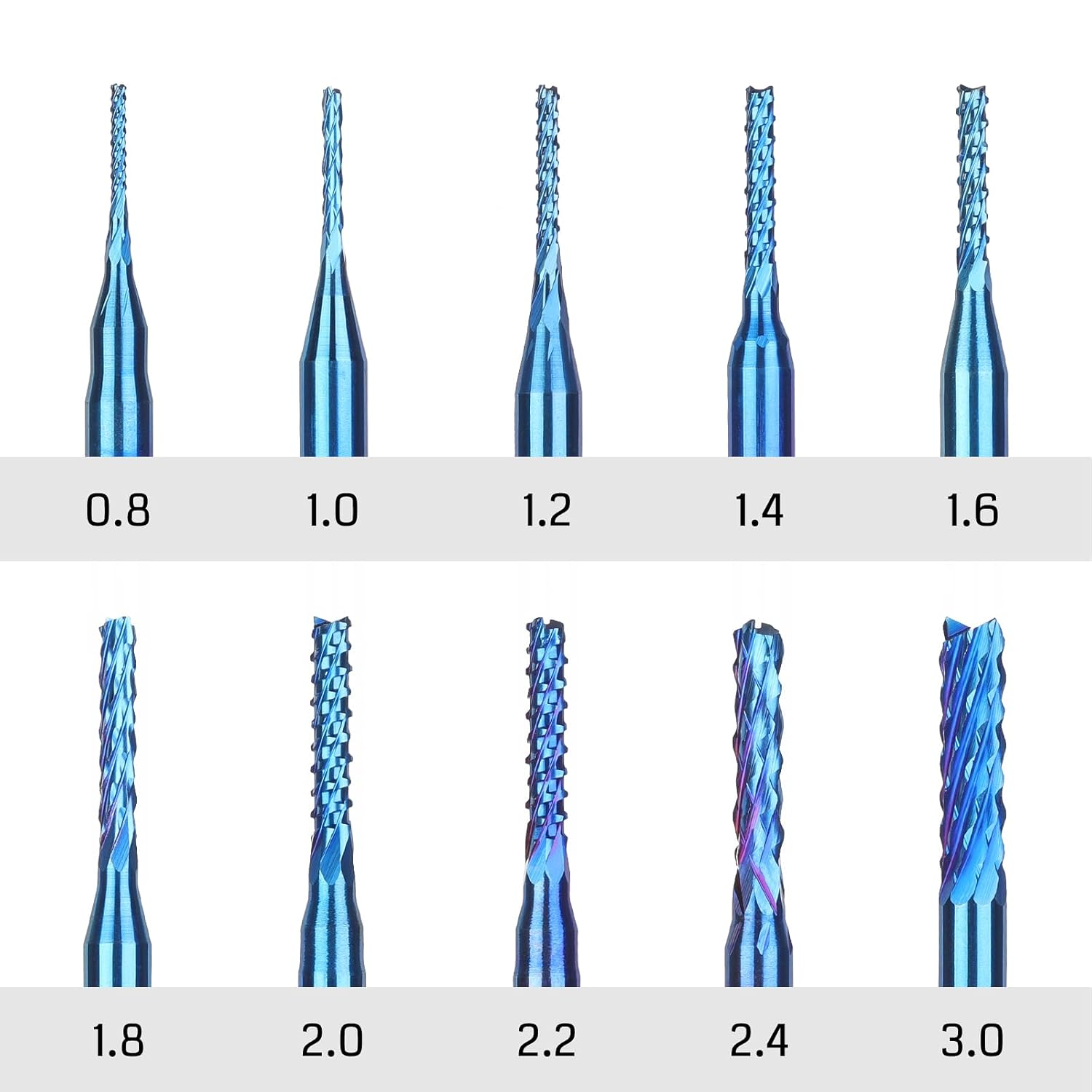 LUNYEE 10 db Nano Blue Coat End Mill CNC marófej, 0,8-3 mm, 1/8" szár 