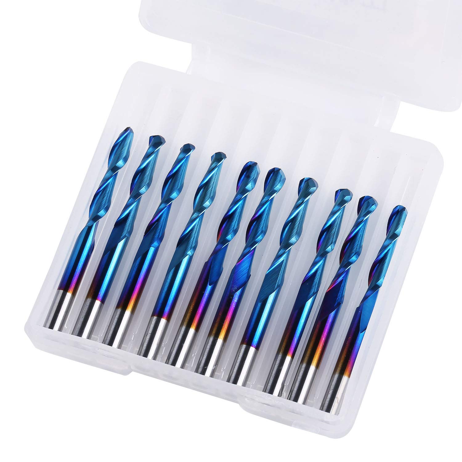 LUNYEE Lot de 10 fraises à bout sphérique à revêtement bleu Nano CNC, tige de 1/8" en spirale à 2 cannelures (3,175 x 17 x 38 mm) 