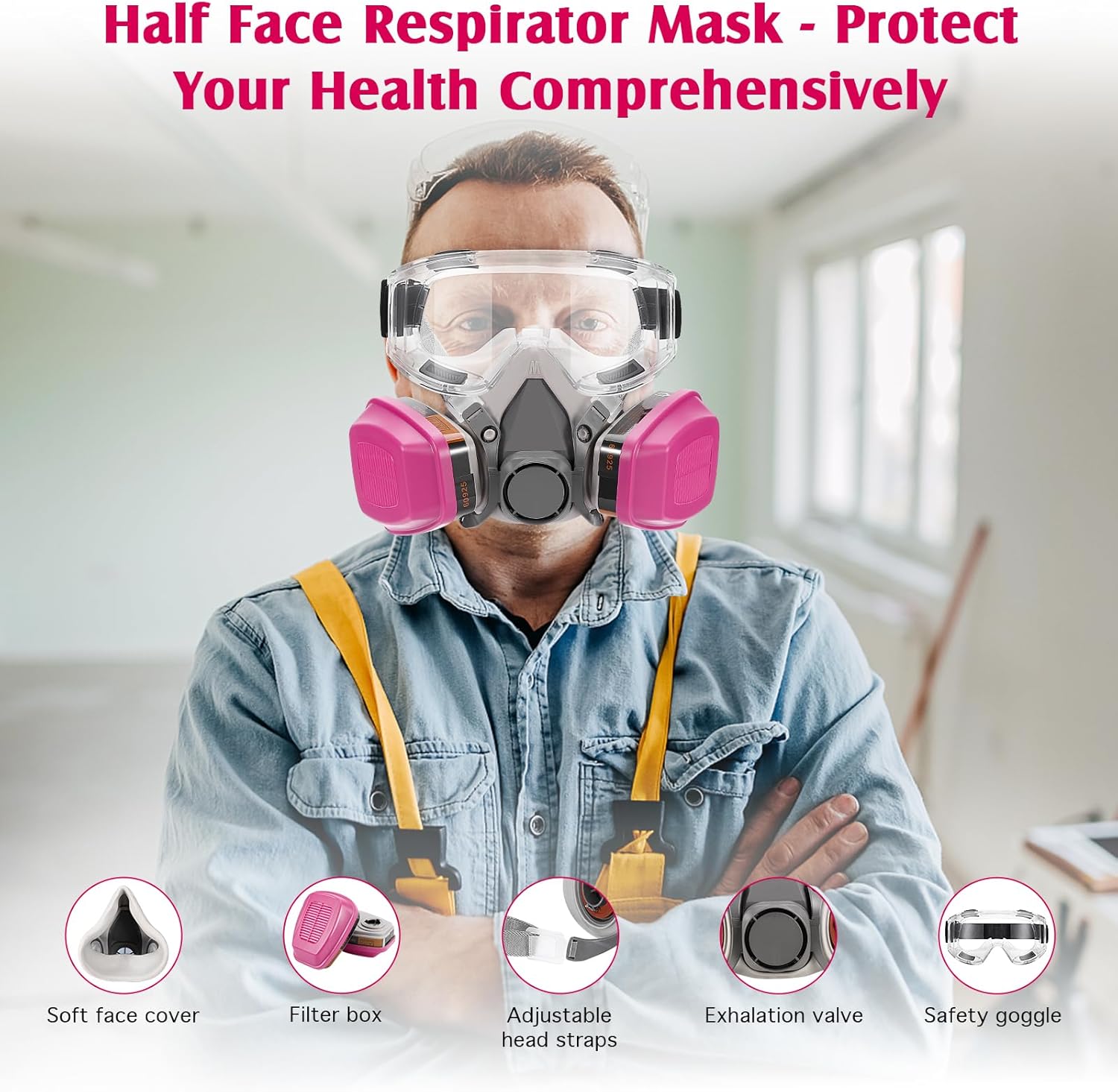 Active Carbon Gases Chemical Respirator - for Vapor,Paint,Dust,Formaldehyde,Sanding,Polishing,Spraying,Machine Polish