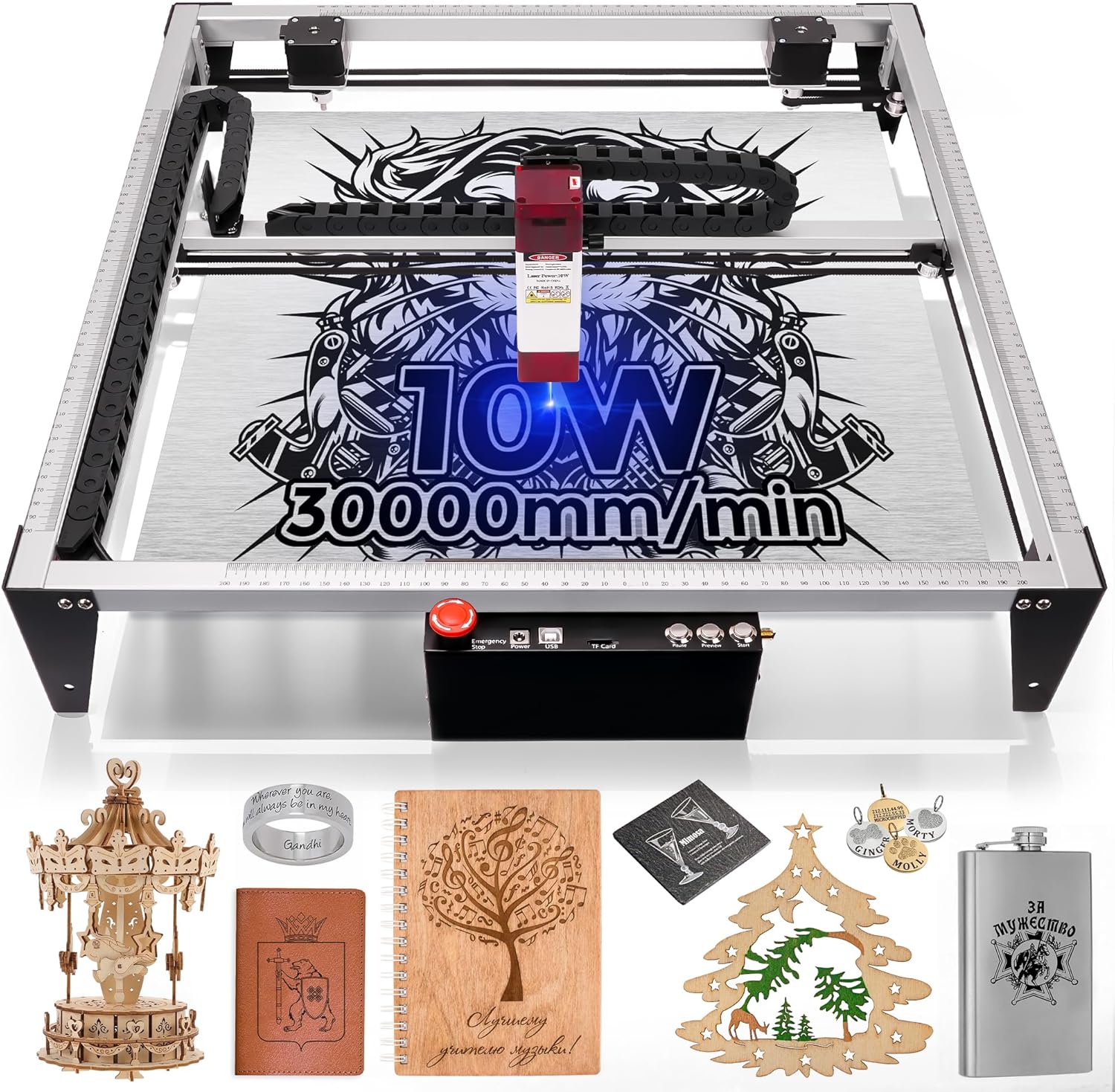 LUNYEE Laser Engraver, 10W Output Power, CoreXY High-speed Structure,Two-axis Full Linear Guide Rail Design