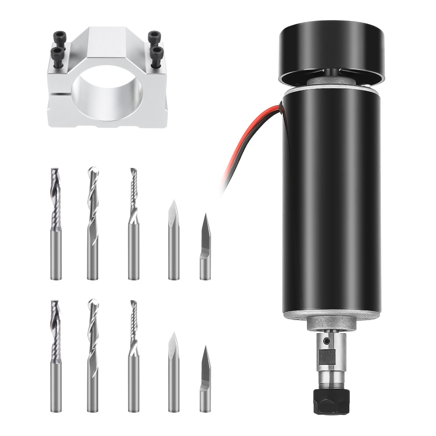 CNC orsó, 500 W CNC orsómotor, 52 mm-es bilincs ER11 befogóval és 10 db maró bit 