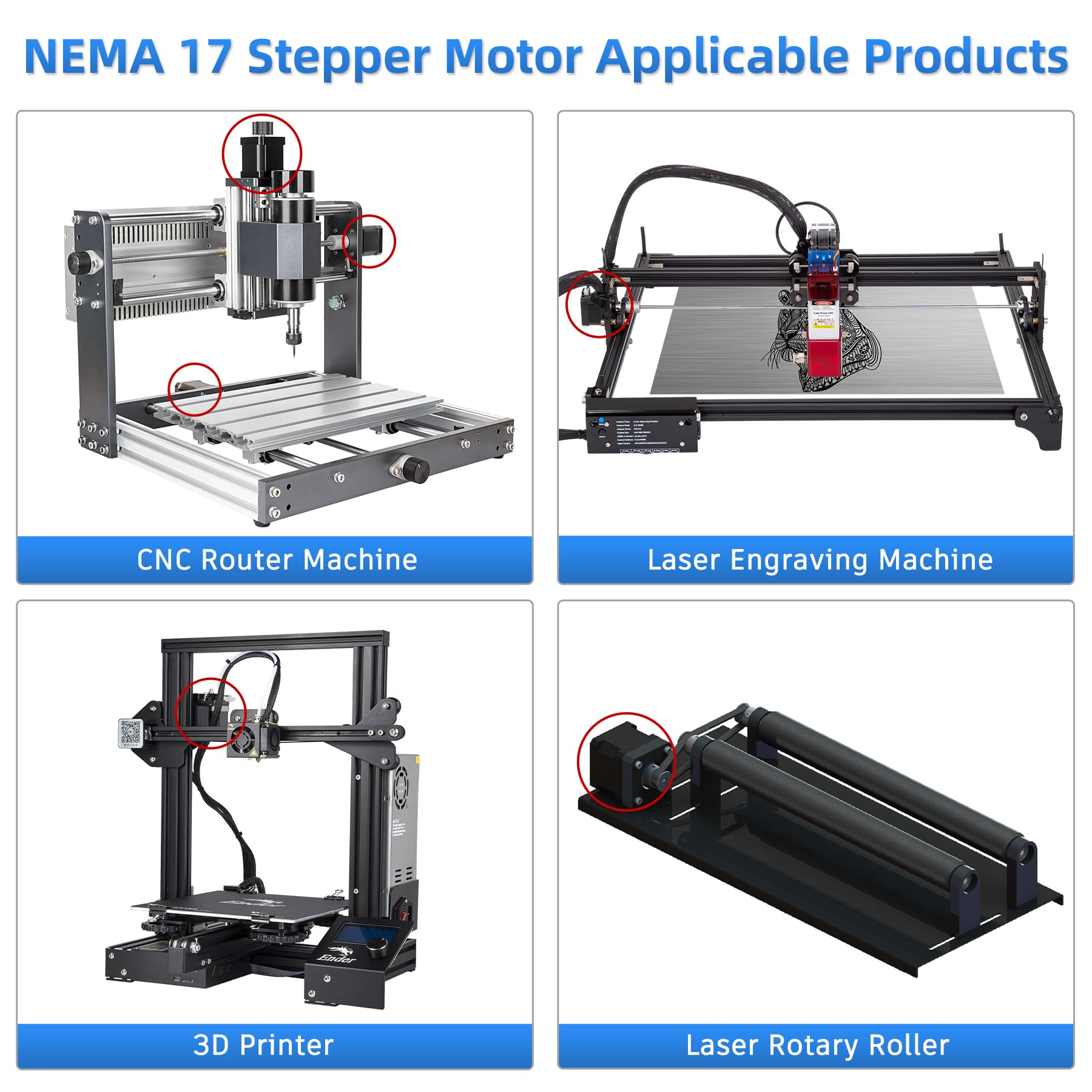 3 db Nema17 léptetőmotor 42x48mm 1,7A 56Ncm 0,8m-es bipoláris kábellel