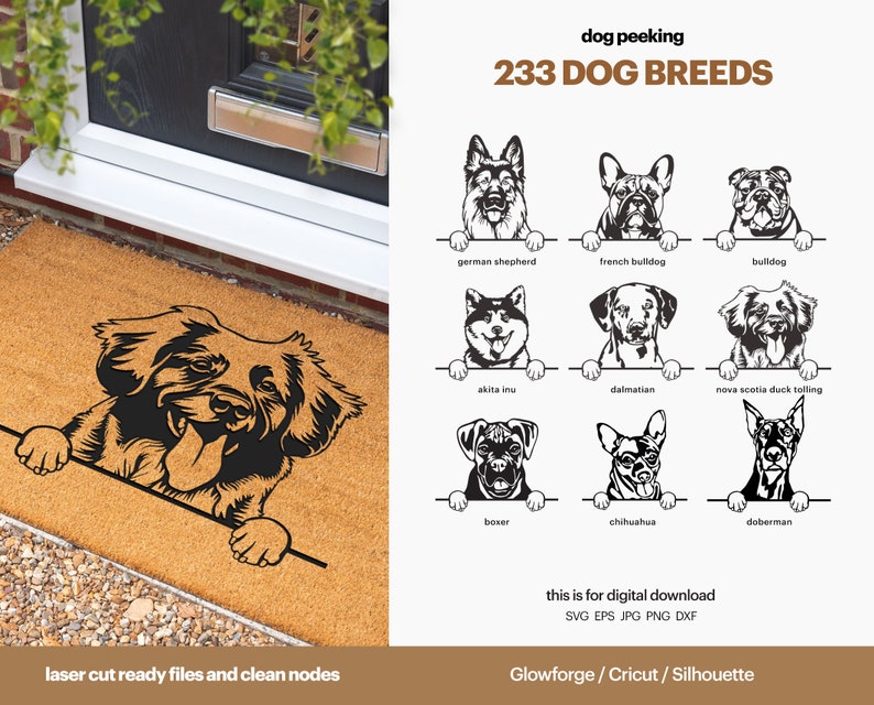 233 Dog Peek SVG, Chien qui regarde, pour découpe laser, Glowforge, Cricut, Silhouette et impression 