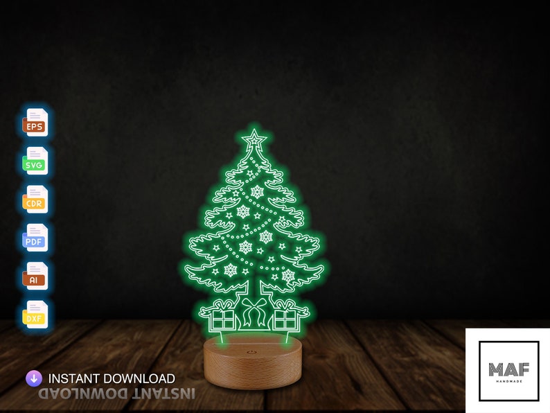 Personalized Christmas Tree Night Led Lights Gift for Her,Acrylic, CNC Laser Cut,MAFHandmade,CNC Cutting,Pdf,Dxf,Svg,Ai