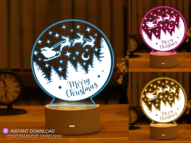 Veilleuse Père Noël en forme de boule à neige en acrylique pour cadeau de Noël, découpe laser, MAFHandmade, découpe CNC, Aİ, Dxf, SVG, fichiers vectoriels 