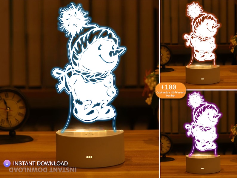 Decorative Christmas Snowman 3D Night Light Making File, Acrylic, Christmas Gift, Laser CNC Cutting, Svg,Ai,Dxf