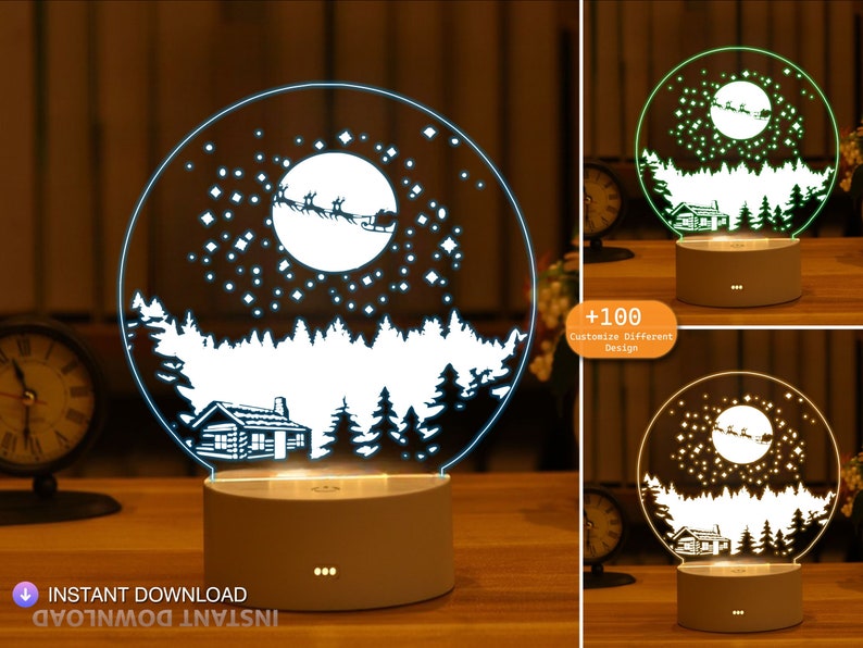 Snow Globe Mikulás éjszakai fény akril karácsonyi ajándék lézervágáshoz, MAF kézzel készített, CNC vágás, Aİ, Dxf, SVG, vektoros fájlok 