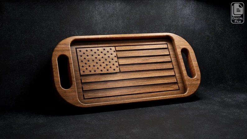 US Flag Tray with Handles - CNC Files for Wood (svg, dxf, eps, ai, pdf)