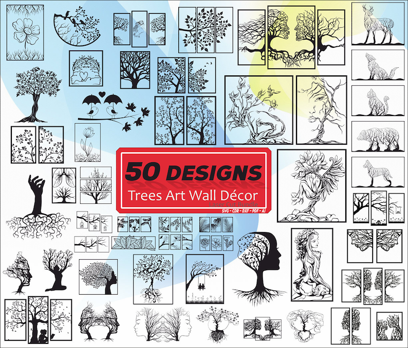 Vector Wall Art Collection 50 Unique Tree Designs for Home Décor