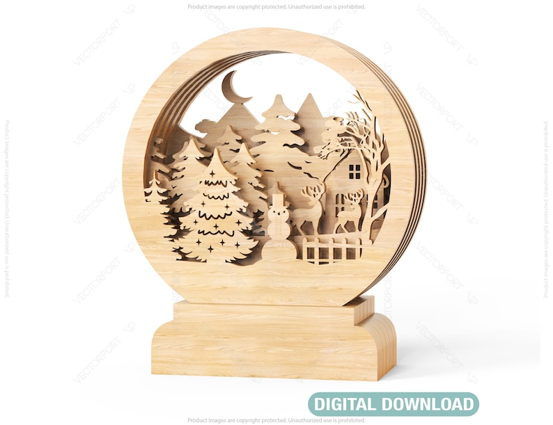 Wood Decorative New Year Wooden House Cnc Vector Plan Diy Digital Download | SVG, DXF, AI