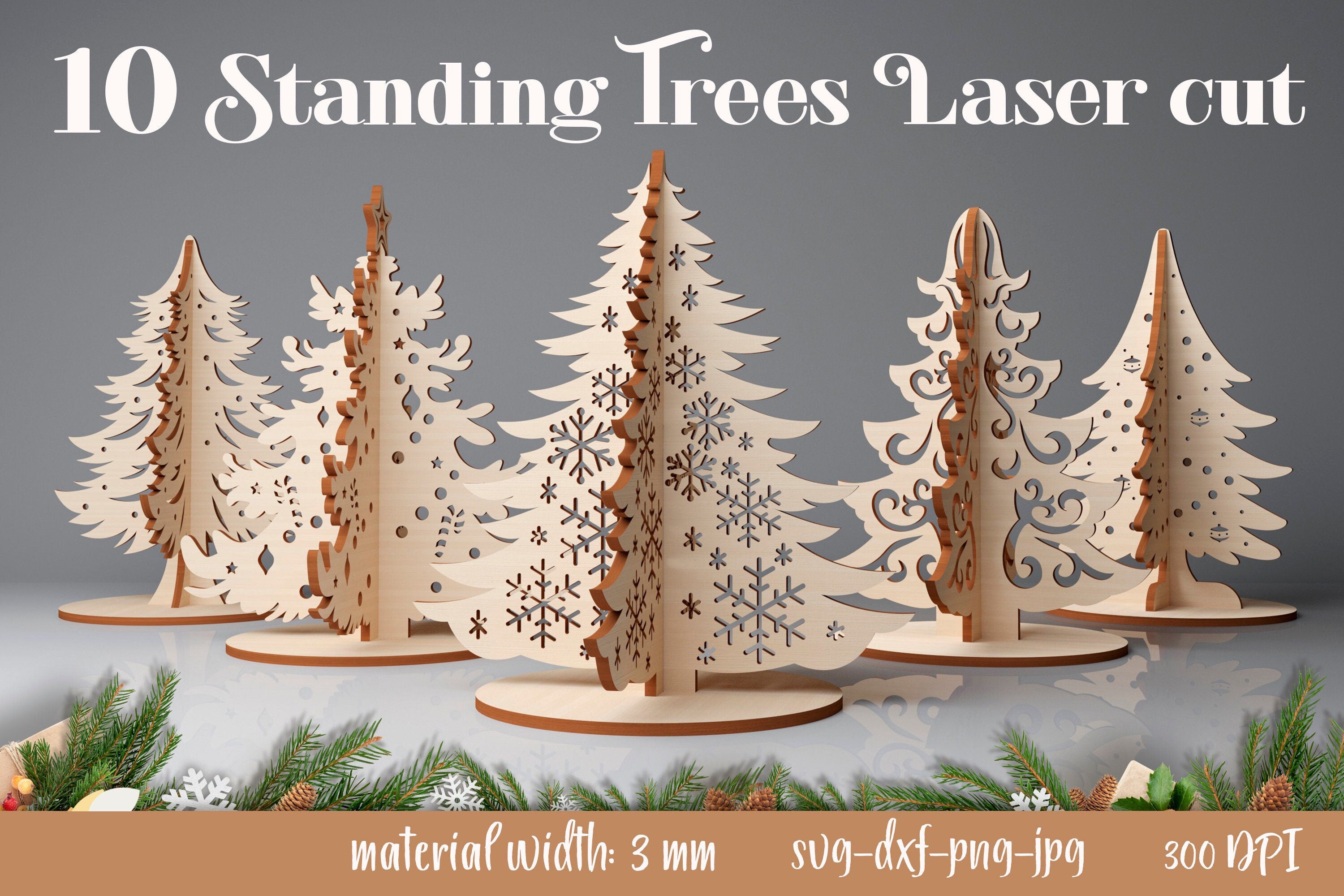 Lot de supports d'arbres de Noël découpés au laser, arbres de Noël debout découpés au laser 3D, pins au laser, décoration d'arbre de Noël SVG