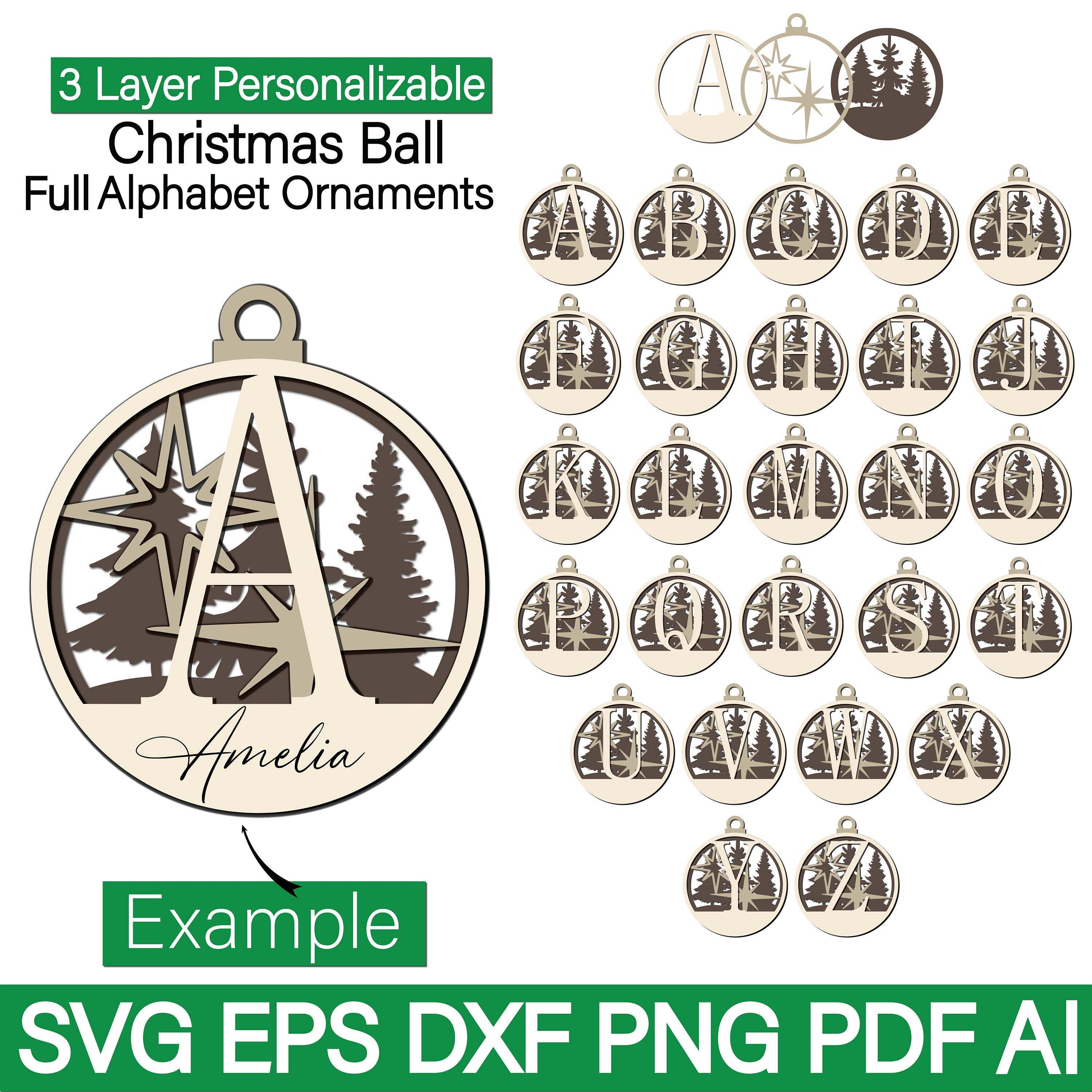 Christmas Balls Tree Decorations Craft Hanging SVG, Christmas Ornaments SVG, Ornament svg files, christmas laser cut files, 3 layer ornament