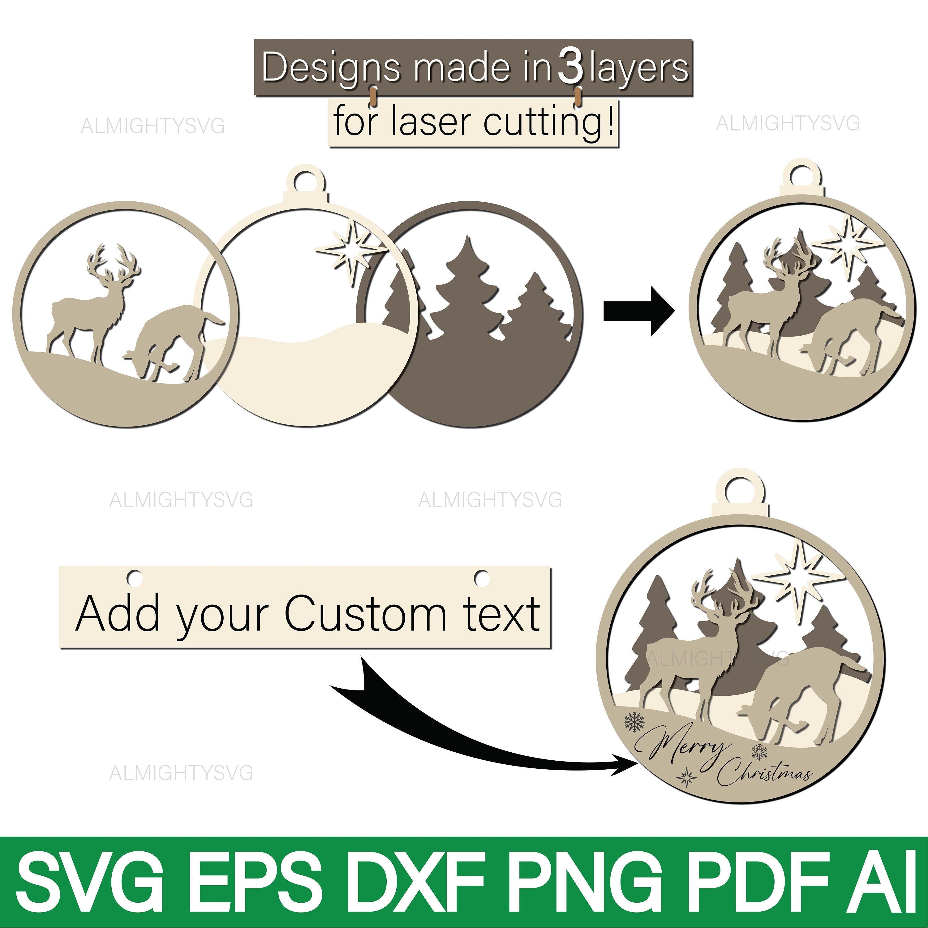 Christmas Balls Tree Decorations Craft Hanging SVG, Christmas Ornaments SVG, Ornament svg files, christmas laser cut files, 3 layer ornament