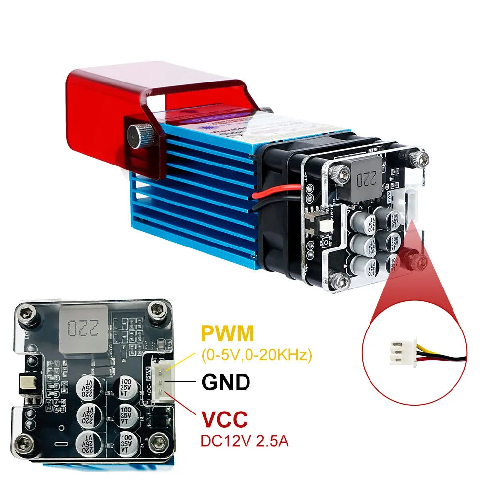 Tête laser 80 W 24 V avec module laser bleu à assistance pneumatique Machine de découpe laser CNC