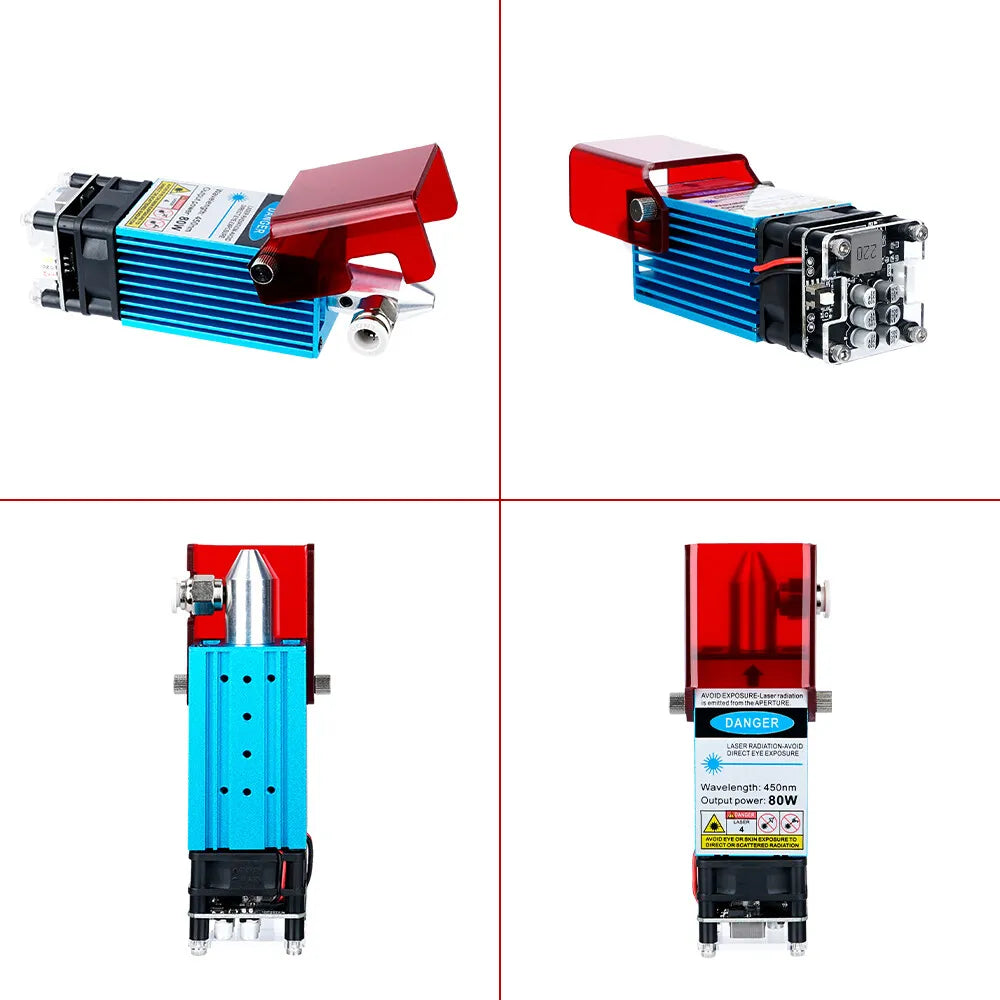 Tête laser 80 W 24 V avec module laser bleu à assistance pneumatique Machine de découpe laser CNC